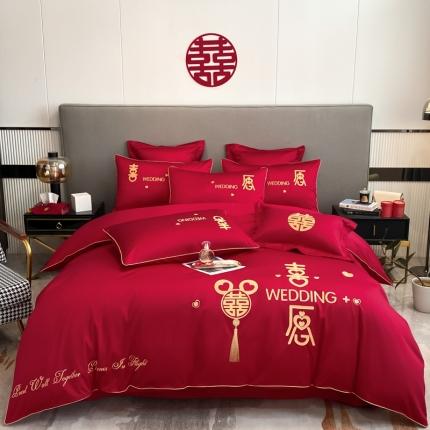 欧乐蒂  2022新款亲肤棉刺绣婚庆四件套 喜愿