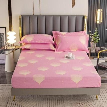 91家纺网 家纺一手货源 找家纺 纽缦 2022新款纯棉磨毛加厚系列-单床笠 叶语-粉