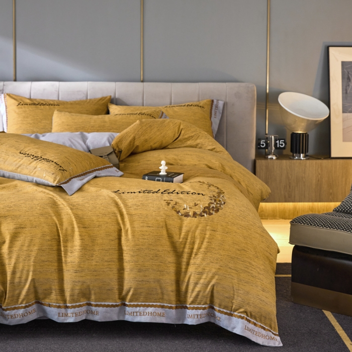 91家纺网 家纺一手货源 找家纺 凡客家居  2022新款阳绒磨毛刺绣卡曼系列四件套 卡曼-黄