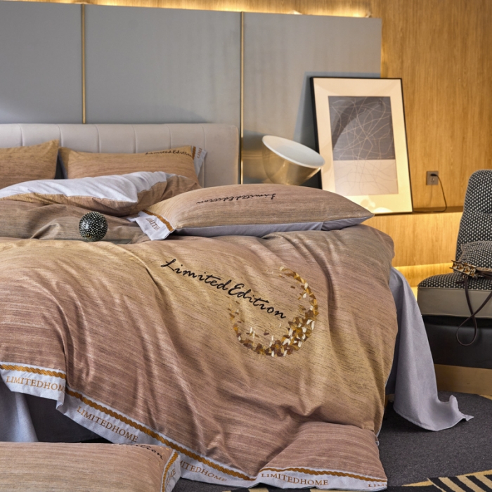 91家纺网 家纺一手货源 找家纺 凡客家居  2022新款阳绒磨毛刺绣卡曼系列四件套 卡曼-卡其