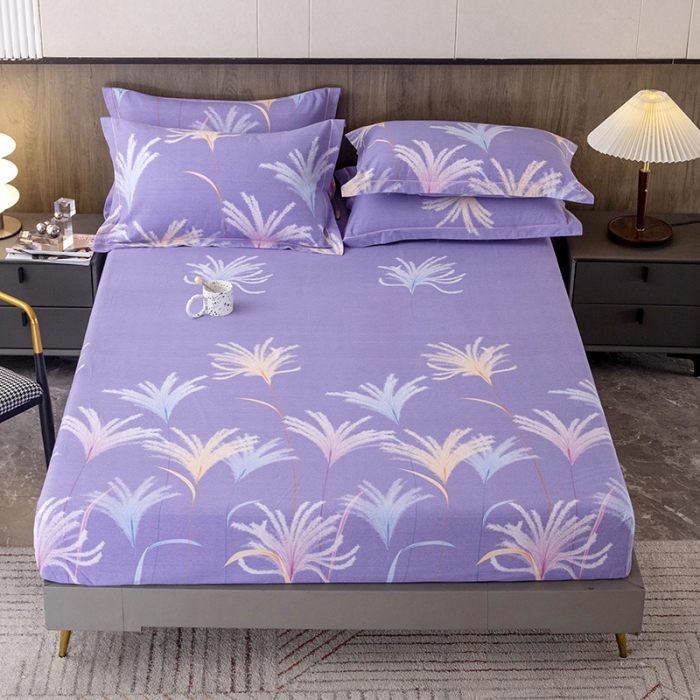 91家纺网 家纺一手货源 找家纺 纽缦 2022新款纯棉磨毛加厚系列-单床笠 城南花开-紫