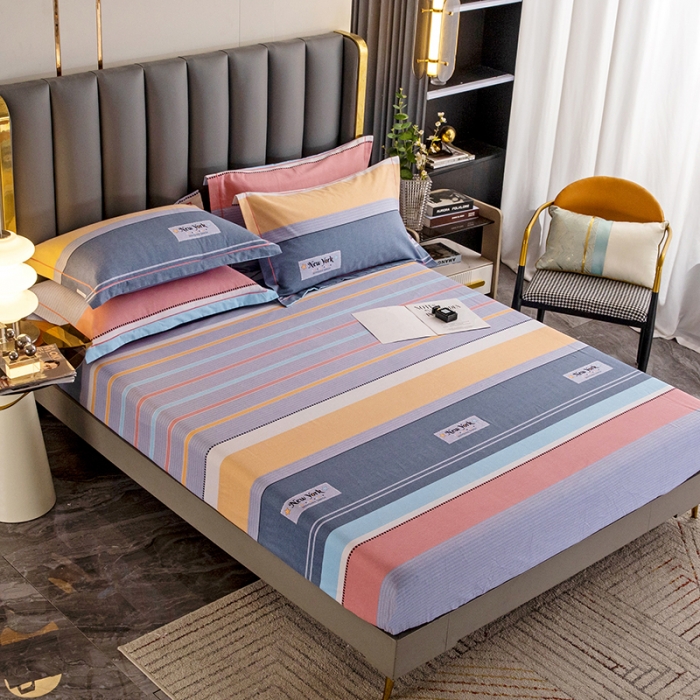 91家纺网 家纺一手货源 找家纺 纽缦 2022新款纯棉磨毛加厚系列-单床笠 炫彩时光-粉