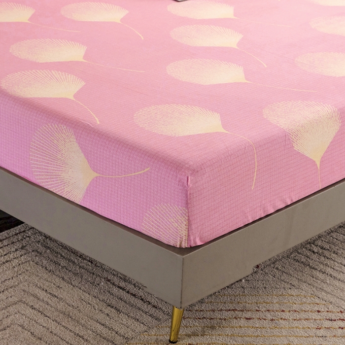 91家纺网 家纺一手货源 找家纺 纽缦 2022新款纯棉磨毛加厚系列-单床笠 叶语-粉