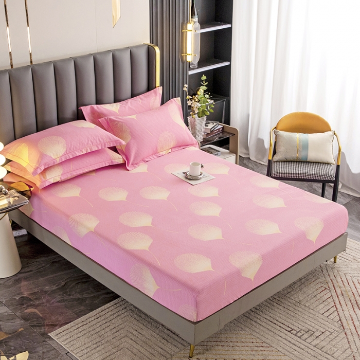 91家纺网 家纺一手货源 找家纺 纽缦 2022新款纯棉磨毛加厚系列-单床笠 叶语-粉