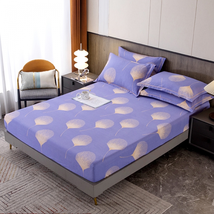 91家纺网 家纺一手货源 找家纺 纽缦 2022新款纯棉磨毛加厚系列-单床笠 叶语-紫