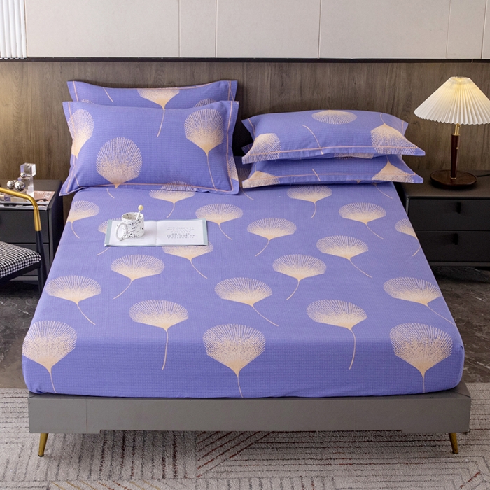 91家纺网 家纺一手货源 找家纺 纽缦 2022新款纯棉磨毛加厚系列-单床笠 叶语-紫