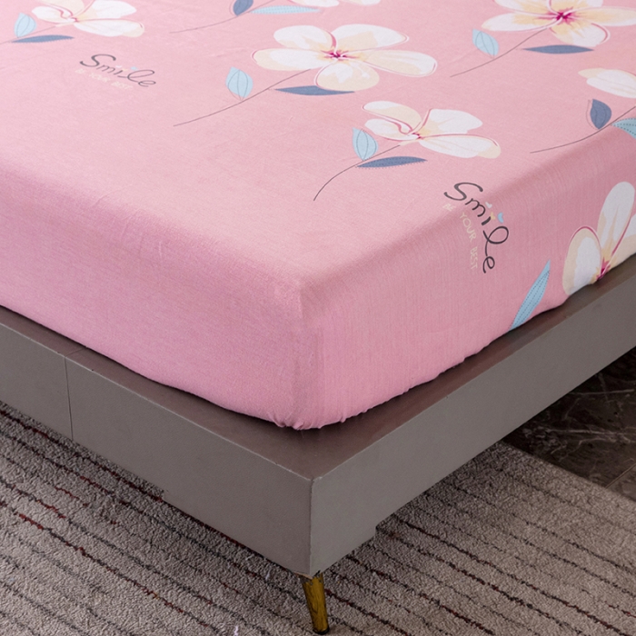 91家纺网 家纺一手货源 找家纺 纽缦 2022新款纯棉磨毛加厚系列-单床笠 语茉花开-粉