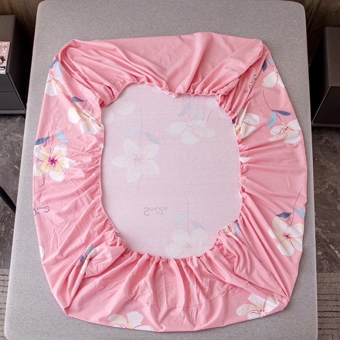 91家纺网 家纺一手货源 找家纺 纽缦 2022新款纯棉磨毛加厚系列-单床笠 语茉花开-粉