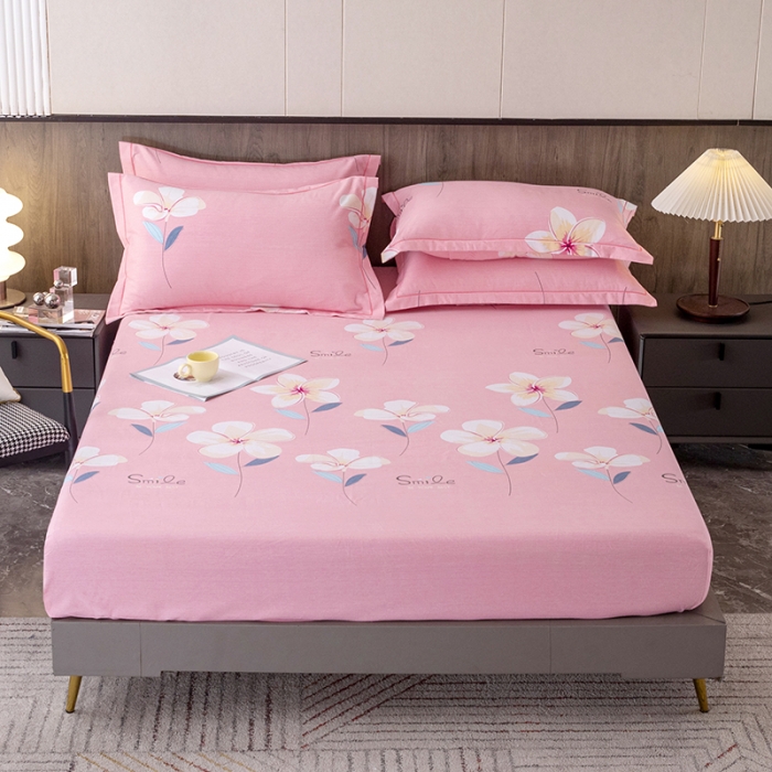 91家纺网 家纺一手货源 找家纺 纽缦 2022新款纯棉磨毛加厚系列-单床笠 语茉花开-粉