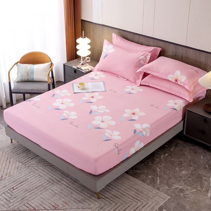 91家纺网 家纺一手货源 找家纺 纽缦 2022新款纯棉磨毛加厚系列-单床笠 语茉花开-粉