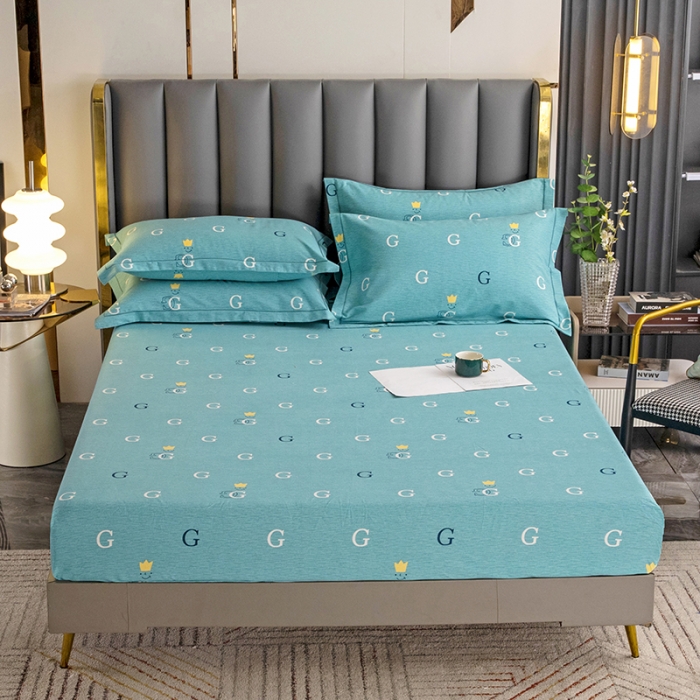 91家纺网 家纺一手货源 找家纺 纽缦 2022新款纯棉磨毛加厚系列-单床笠 字母恋曲-绿