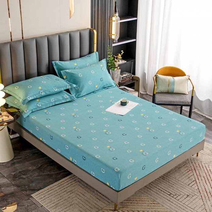 91家纺网 家纺一手货源 找家纺 纽缦 2022新款纯棉磨毛加厚系列-单床笠 字母恋曲-绿