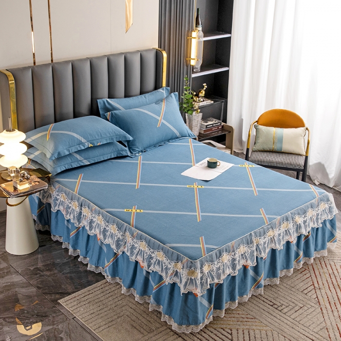 91家纺网 家纺一手货源 找家纺 纽缦 2022新款纯棉磨毛加厚系列-单床裙 彩条飞舞