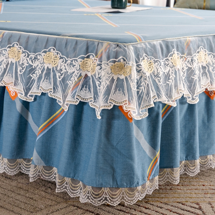 91家纺网 家纺一手货源 找家纺 纽缦 2022新款纯棉磨毛加厚系列-单床裙 彩条飞舞