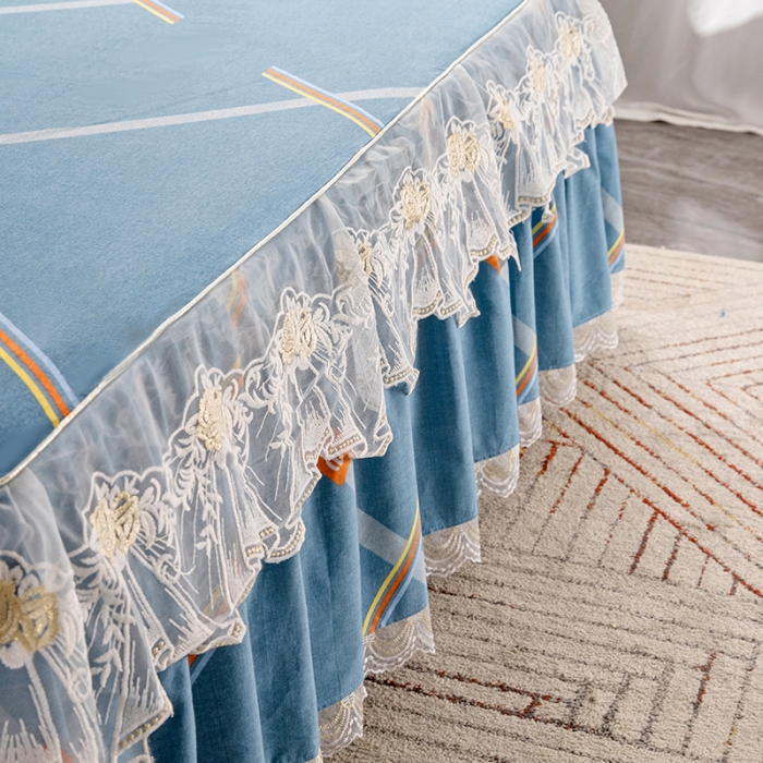 91家纺网 家纺一手货源 找家纺 纽缦 2022新款纯棉磨毛加厚系列-单床裙 彩条飞舞