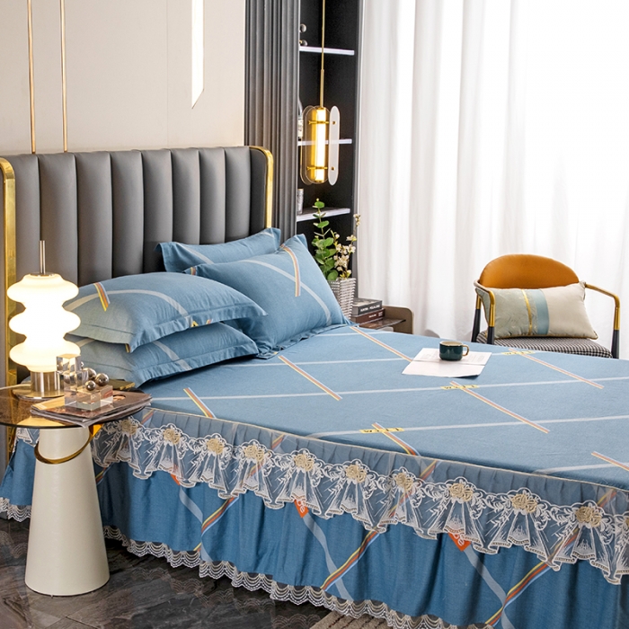 91家纺网 家纺一手货源 找家纺 纽缦 2022新款纯棉磨毛加厚系列-单床裙 彩条飞舞