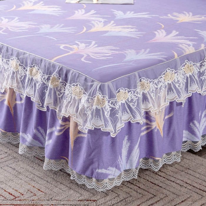 91家纺网 家纺一手货源 找家纺 纽缦 2022新款纯棉磨毛加厚系列-单床裙 城南花开-紫