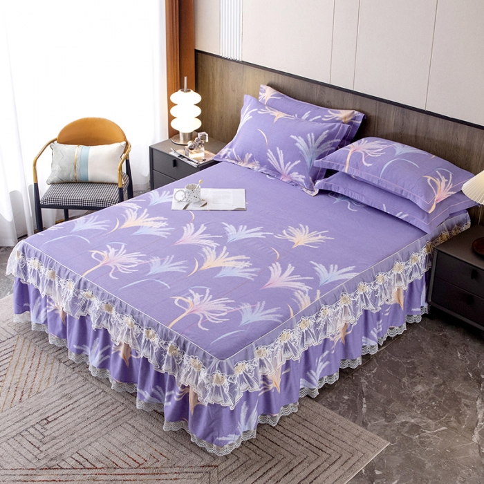 91家纺网 家纺一手货源 找家纺 纽缦 2022新款纯棉磨毛加厚系列-单床裙 城南花开-紫