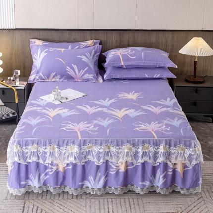 纽缦 2022新款纯棉磨毛加厚系列-单床裙 城南花开-紫