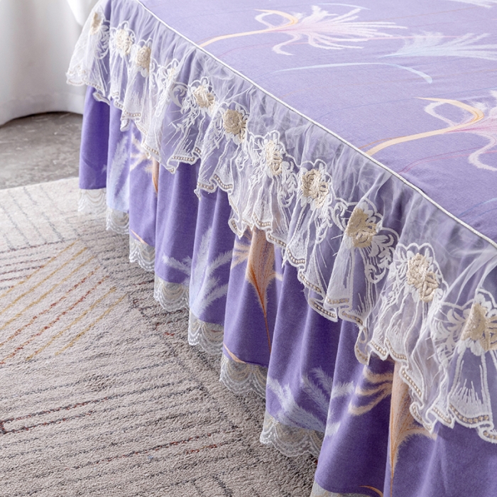 91家纺网 家纺一手货源 找家纺 纽缦 2022新款纯棉磨毛加厚系列-单床裙 城南花开-紫