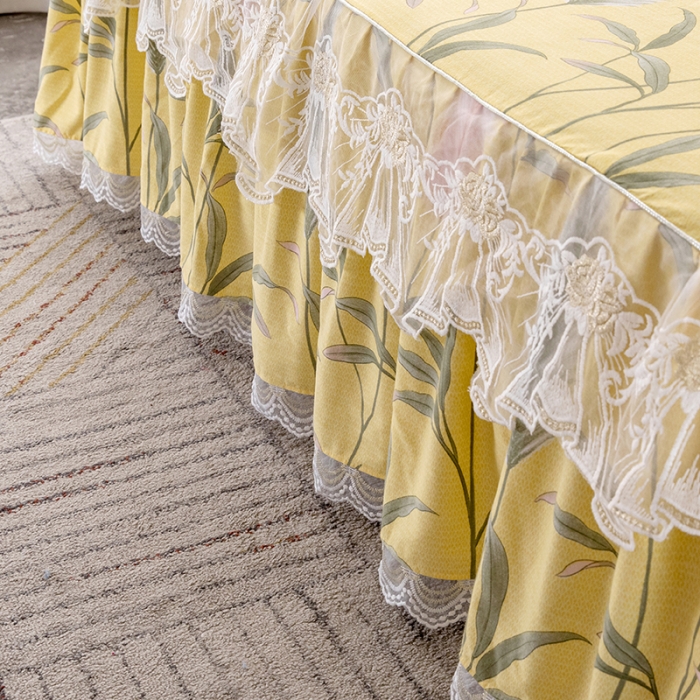 91家纺网 家纺一手货源 找家纺 纽缦 2022新款纯棉磨毛加厚系列-单床裙 浮梦-黄