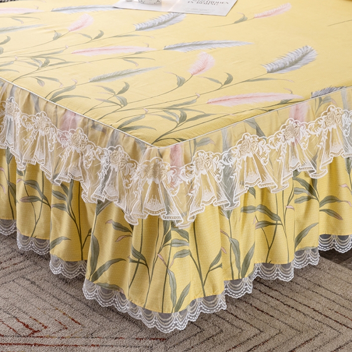 91家纺网 家纺一手货源 找家纺 纽缦 2022新款纯棉磨毛加厚系列-单床裙 浮梦-黄