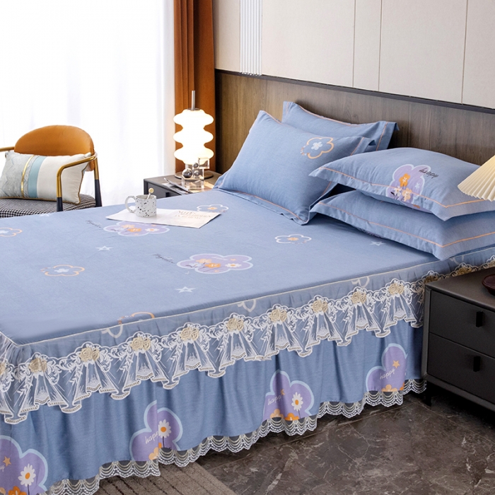 91家纺网 家纺一手货源 找家纺 纽缦 2022新款纯棉磨毛加厚系列-单床裙 花晨月夕-灰