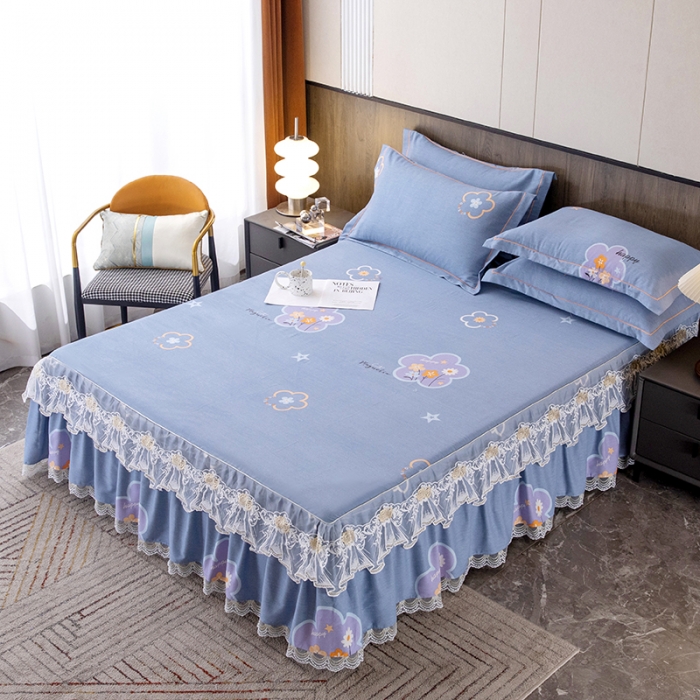 91家纺网 家纺一手货源 找家纺 纽缦 2022新款纯棉磨毛加厚系列-单床裙 花晨月夕-灰