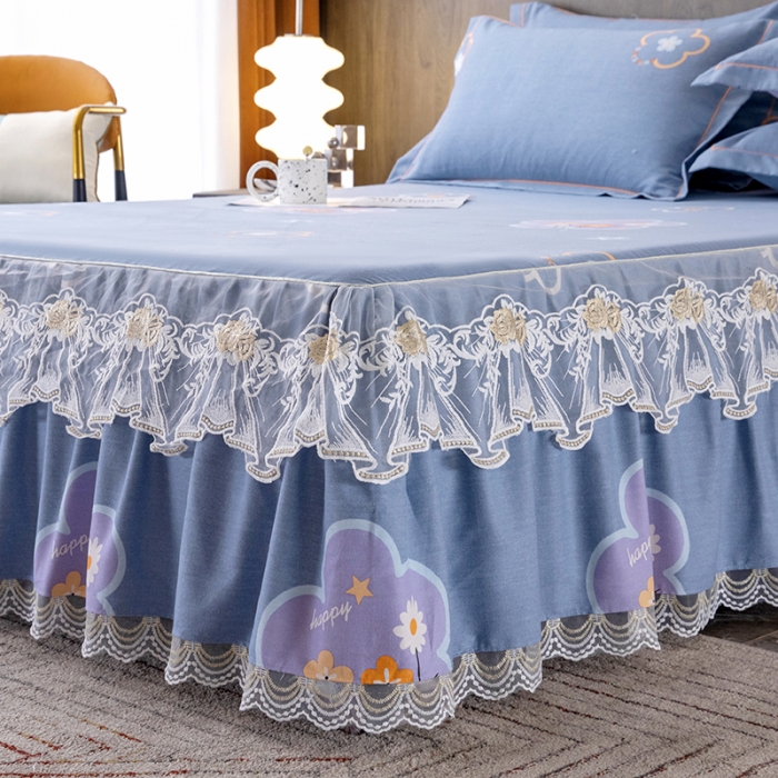 91家纺网 家纺一手货源 找家纺 纽缦 2022新款纯棉磨毛加厚系列-单床裙 花晨月夕-灰