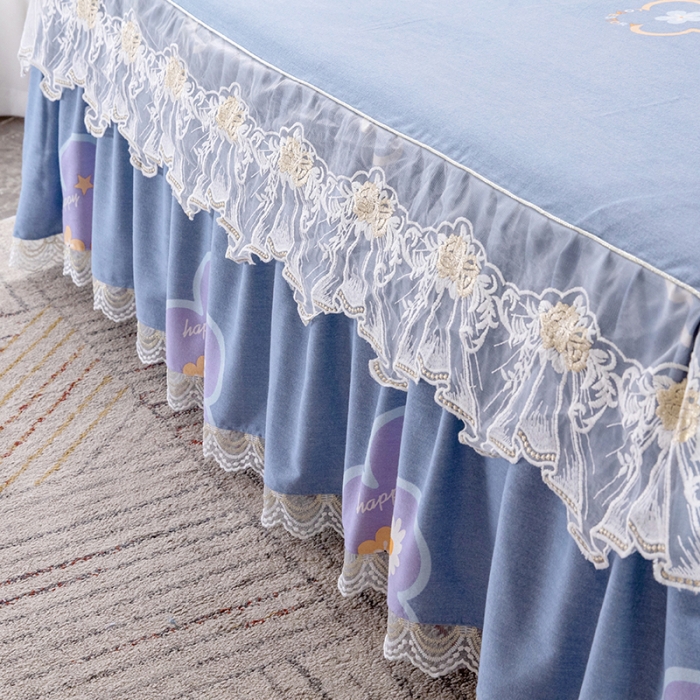 91家纺网 家纺一手货源 找家纺 纽缦 2022新款纯棉磨毛加厚系列-单床裙 花晨月夕-灰