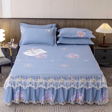 纽缦 2022新款纯棉磨毛加厚系列-单床裙 花晨月夕-灰