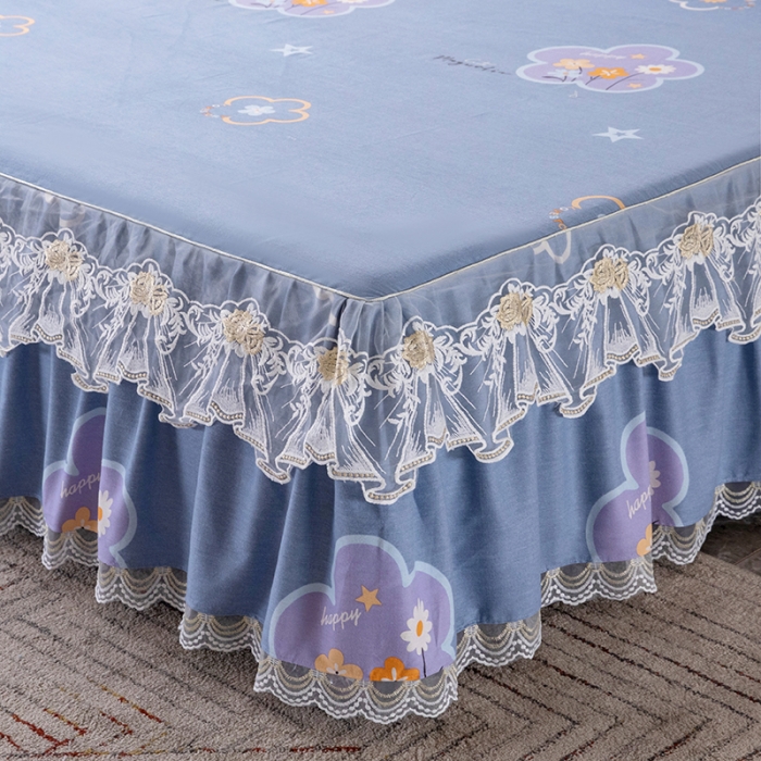 91家纺网 家纺一手货源 找家纺 纽缦 2022新款纯棉磨毛加厚系列-单床裙 花晨月夕-灰