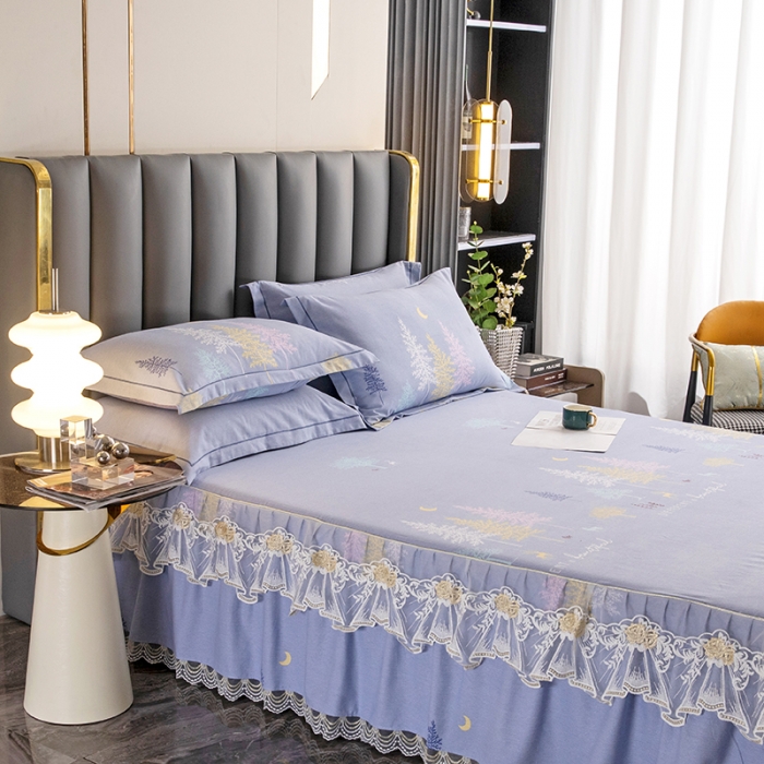 91家纺网 家纺一手货源 找家纺 纽缦 2022新款纯棉磨毛加厚系列-单床裙 奇遇森林-灰