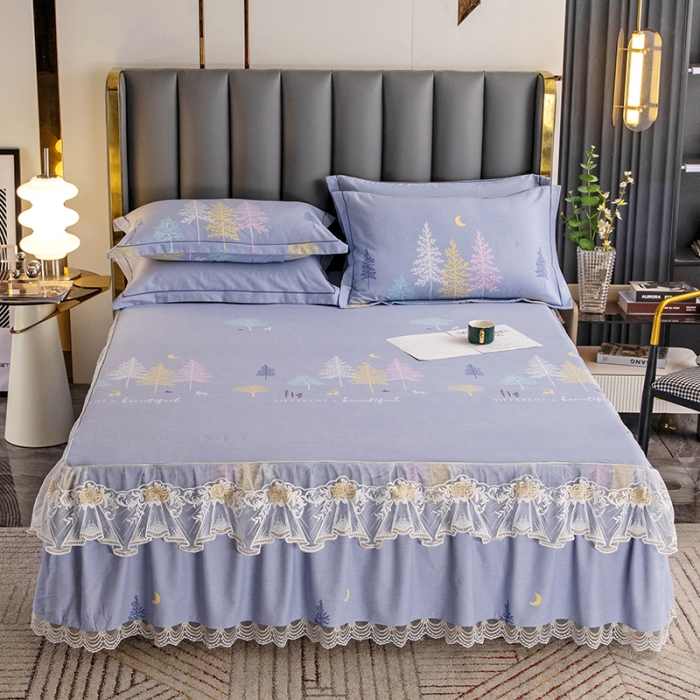 91家纺网 家纺一手货源 找家纺 纽缦 2022新款纯棉磨毛加厚系列-单床裙 奇遇森林-灰