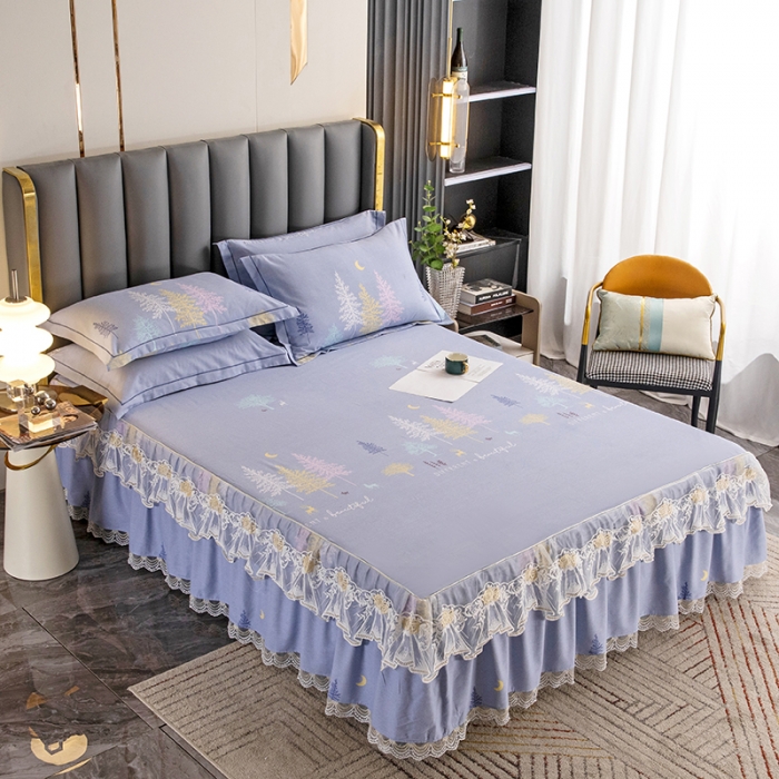 91家纺网 家纺一手货源 找家纺 纽缦 2022新款纯棉磨毛加厚系列-单床裙 奇遇森林-灰