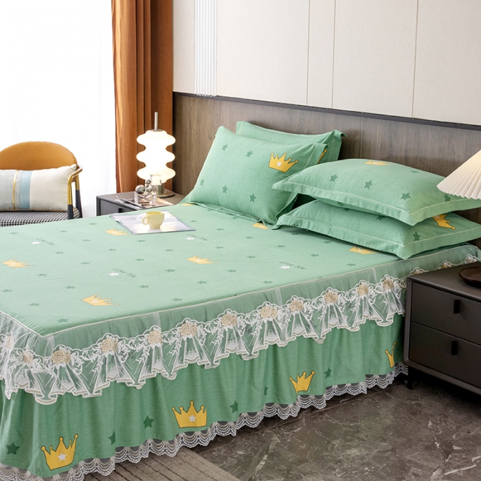 91家纺网 家纺一手货源 找家纺 纽缦 2022新款纯棉磨毛加厚系列-单床裙 小皇冠