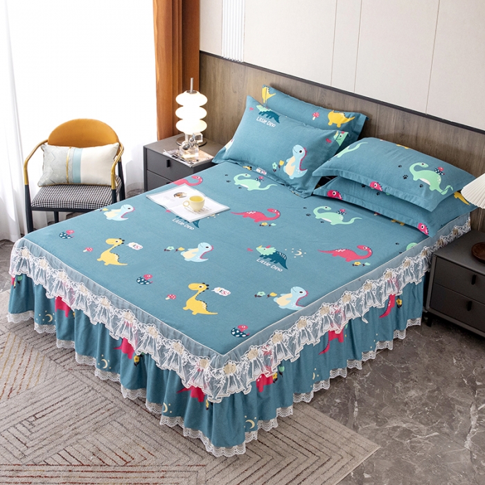 91家纺网 家纺一手货源 找家纺 纽缦 2022新款纯棉磨毛加厚系列-单床裙 小恐龙