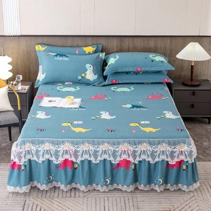 纽缦 2022新款纯棉磨毛加厚系列-单床裙 小恐龙