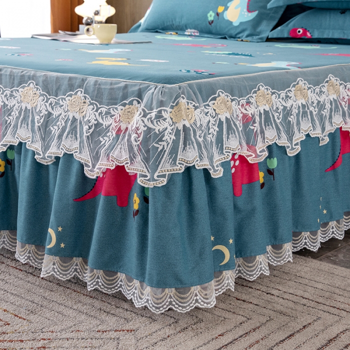 91家纺网 家纺一手货源 找家纺 纽缦 2022新款纯棉磨毛加厚系列-单床裙 小恐龙