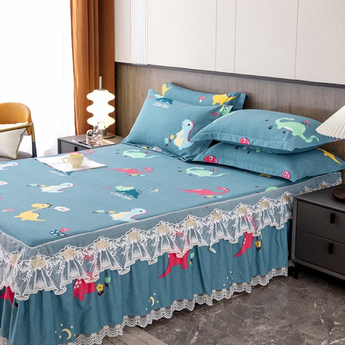 91家纺网 家纺一手货源 找家纺 纽缦 2022新款纯棉磨毛加厚系列-单床裙 小恐龙