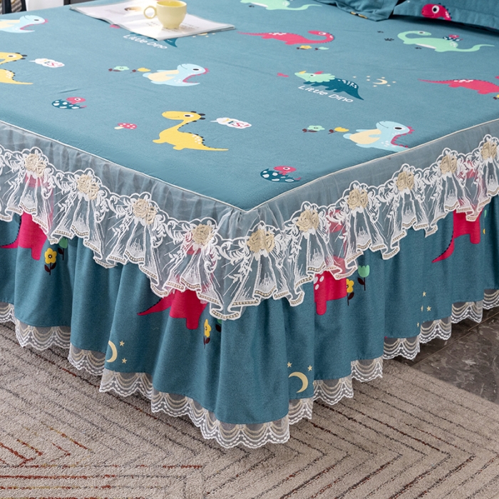 91家纺网 家纺一手货源 找家纺 纽缦 2022新款纯棉磨毛加厚系列-单床裙 小恐龙