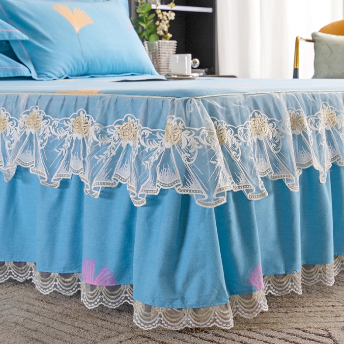 91家纺网 家纺一手货源 找家纺 纽缦 2022新款纯棉磨毛加厚系列-单床裙 萱梦-绿