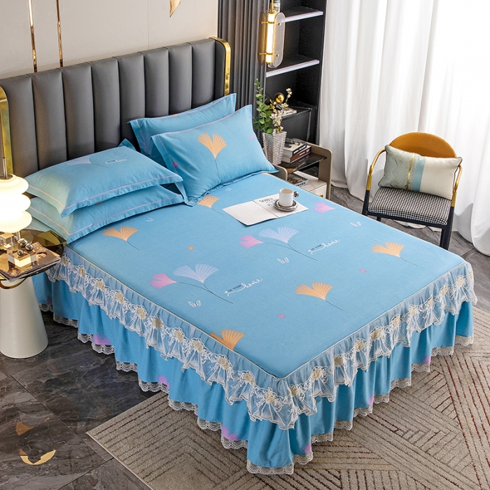 91家纺网 家纺一手货源 找家纺 纽缦 2022新款纯棉磨毛加厚系列-单床裙 萱梦-绿