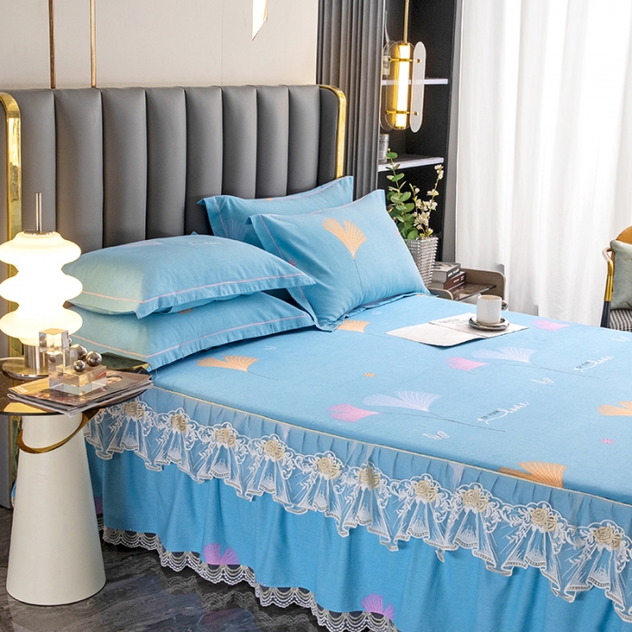 91家纺网 家纺一手货源 找家纺 纽缦 2022新款纯棉磨毛加厚系列-单床裙 萱梦-绿