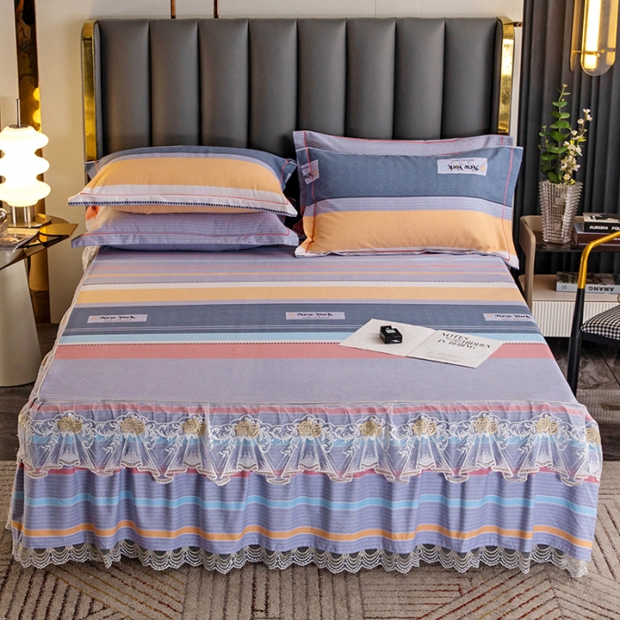 91家纺网 家纺一手货源 找家纺 纽缦 2022新款纯棉磨毛加厚系列-单床裙 炫彩时光-粉