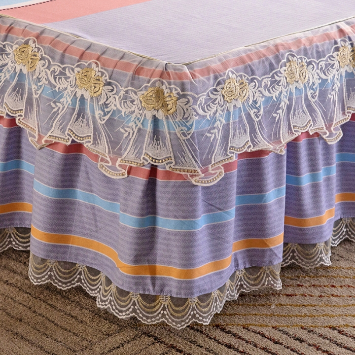 91家纺网 家纺一手货源 找家纺 纽缦 2022新款纯棉磨毛加厚系列-单床裙 炫彩时光-粉