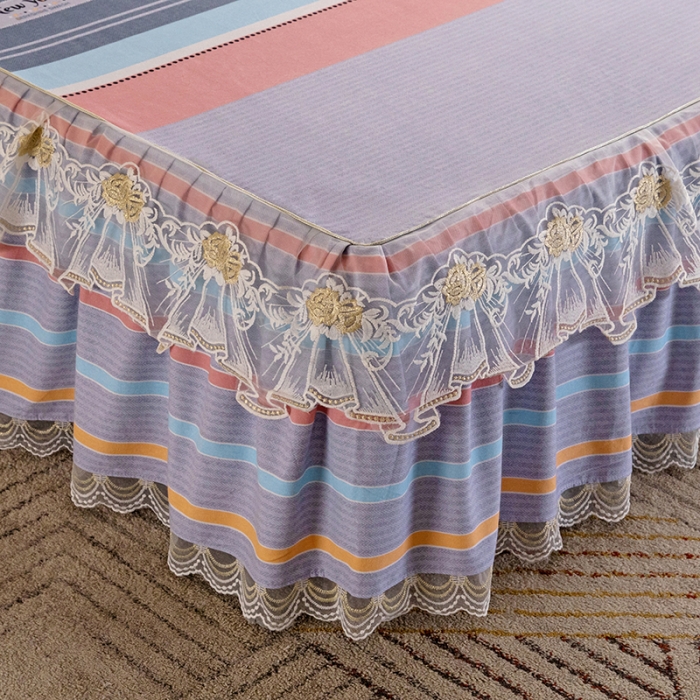 91家纺网 家纺一手货源 找家纺 纽缦 2022新款纯棉磨毛加厚系列-单床裙 炫彩时光-粉