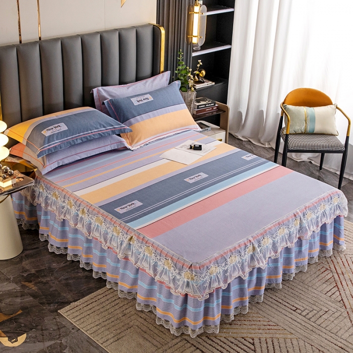 91家纺网 家纺一手货源 找家纺 纽缦 2022新款纯棉磨毛加厚系列-单床裙 炫彩时光-粉