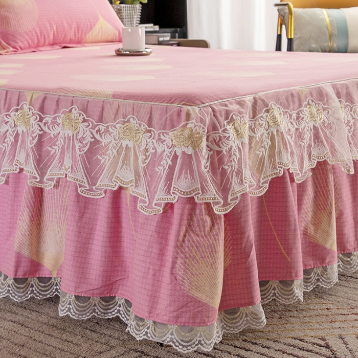 91家纺网 家纺一手货源 找家纺 纽缦 2022新款纯棉磨毛加厚系列-单床裙 叶语-粉