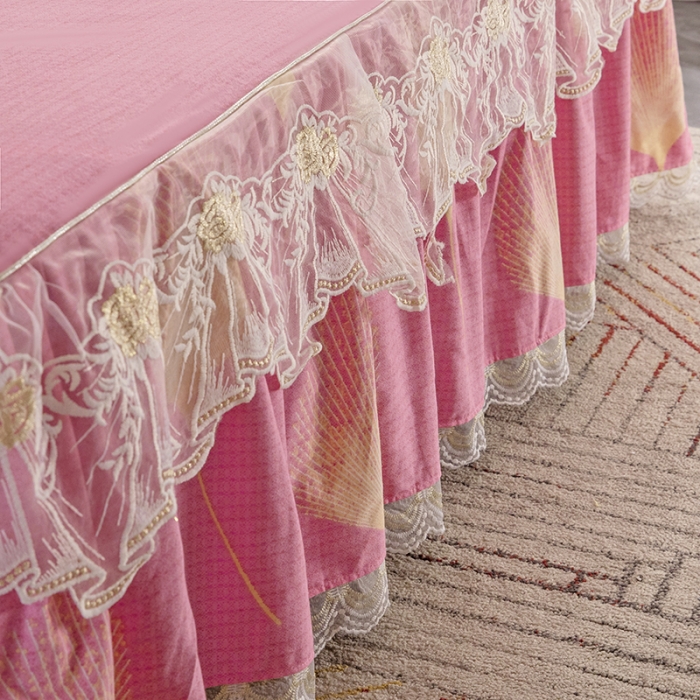 91家纺网 家纺一手货源 找家纺 纽缦 2022新款纯棉磨毛加厚系列-单床裙 叶语-粉